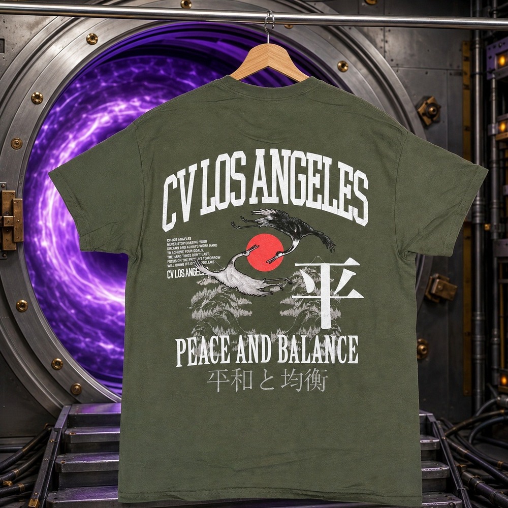 CV Los Angeles Peace and Balance Graphic Tee Olive Green Mens Large L